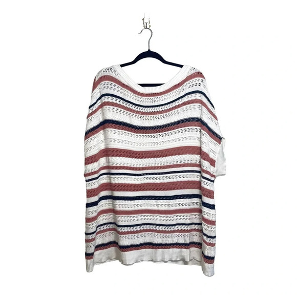 Lane Bryant White Striped Pointelle Knit Short Sleeve Sweater 4X Women’s - Picture 5 of 10